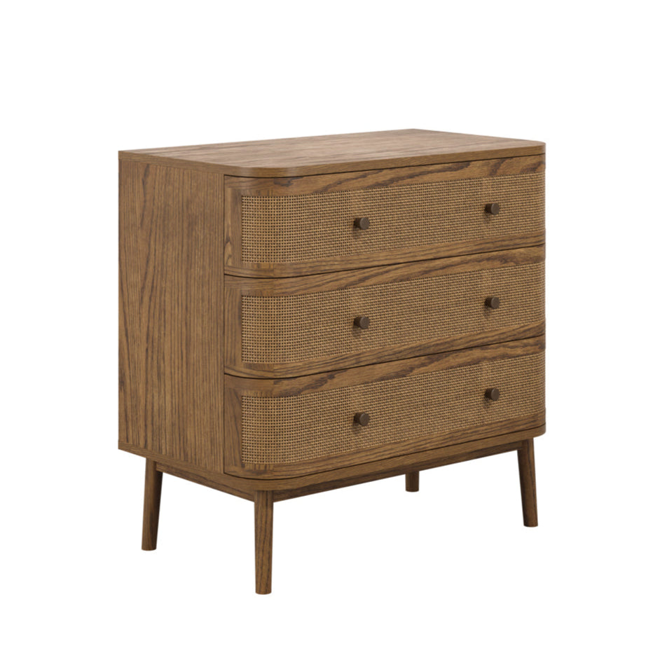 Callie Smoked Wood & Natural Rattan Chest of Drawers | 3 Drawers